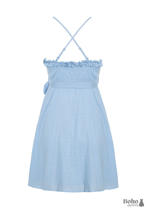 Summer V Neck Blue Mini Dress